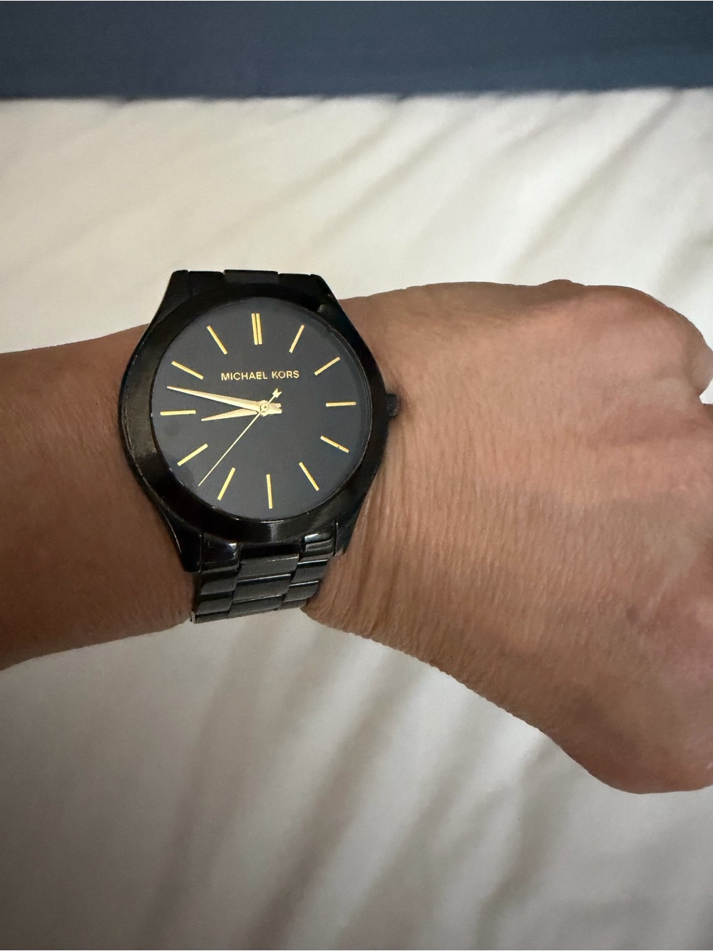 Michael Kors Black and Gold-Tone Minimalist Bracelet Watch